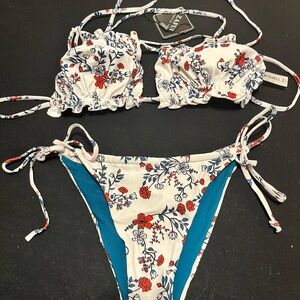 Zaful Blue and White Bikini Set